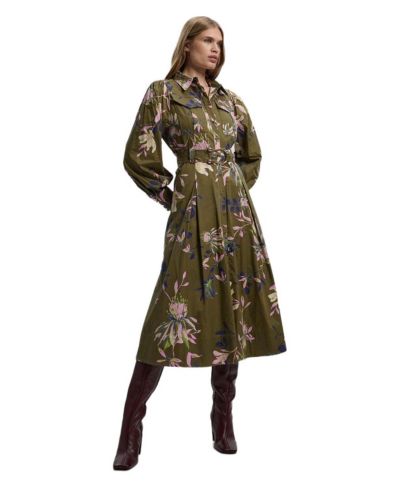 Karen Millen Women's Floral Cotton Sateen Midi Shirt Dress