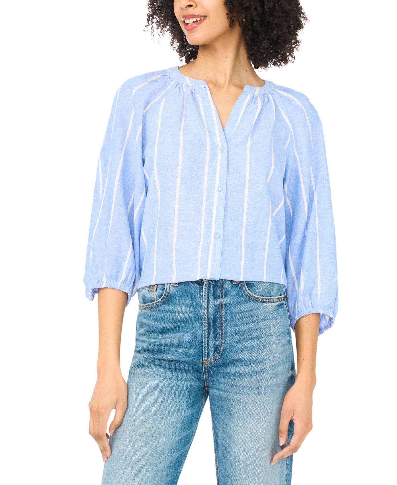 Vince Camuto Women's V-Neck Raglan-Sleeve Button-Down Blouse