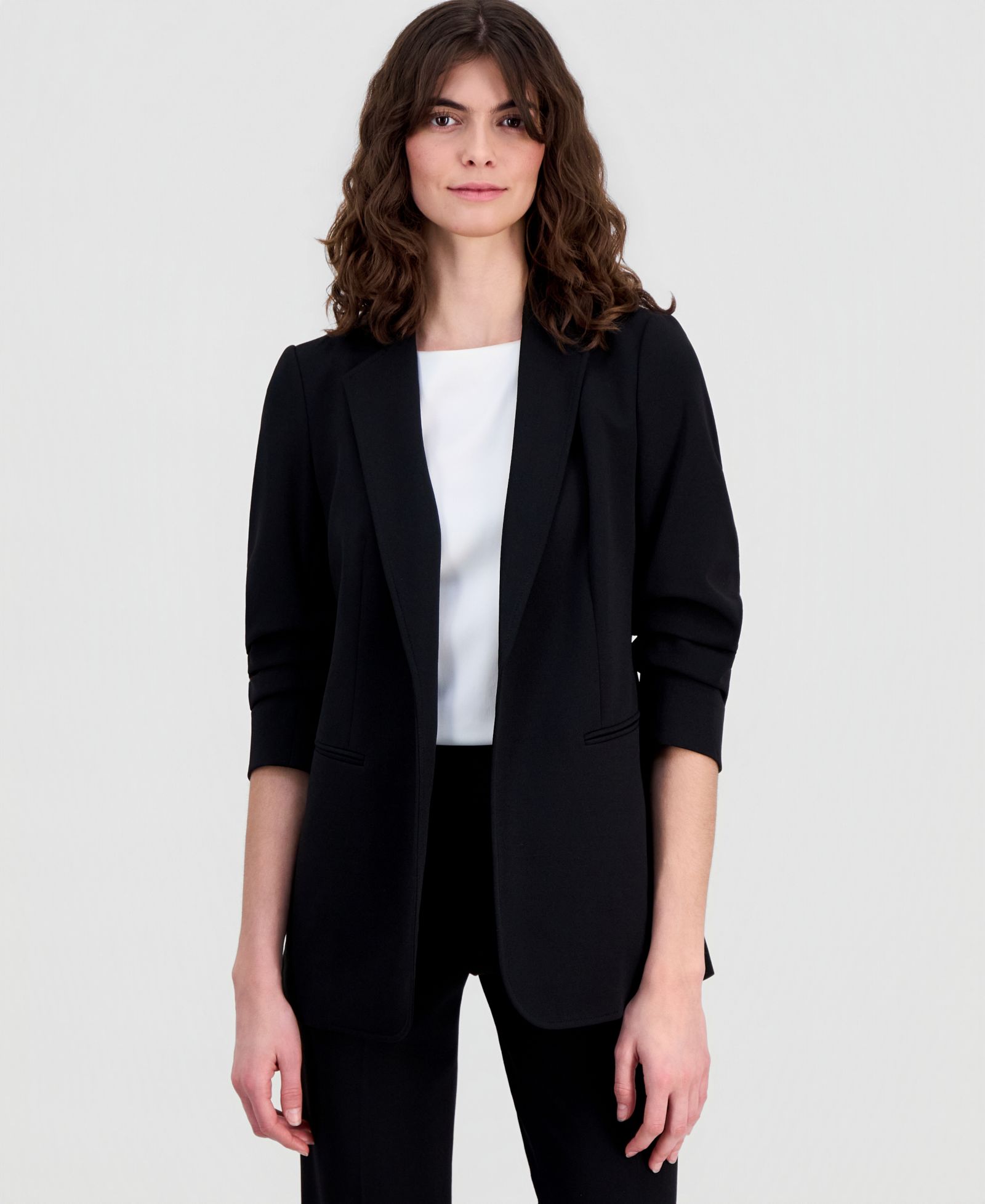Anne Klein Women's Stretch Crepe Scrunch-Sleeve Open-Front Blazer