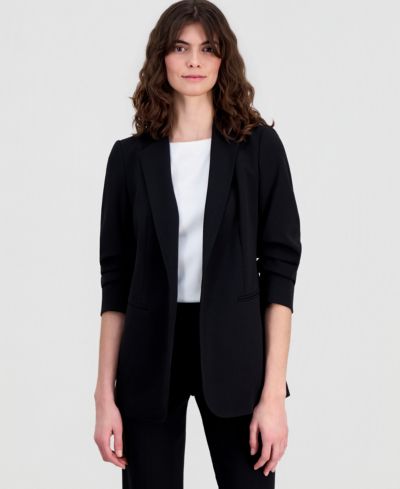 Блейзер Anne Klein Women's Stretch Crepe с открытым передом и рукавами со сборками