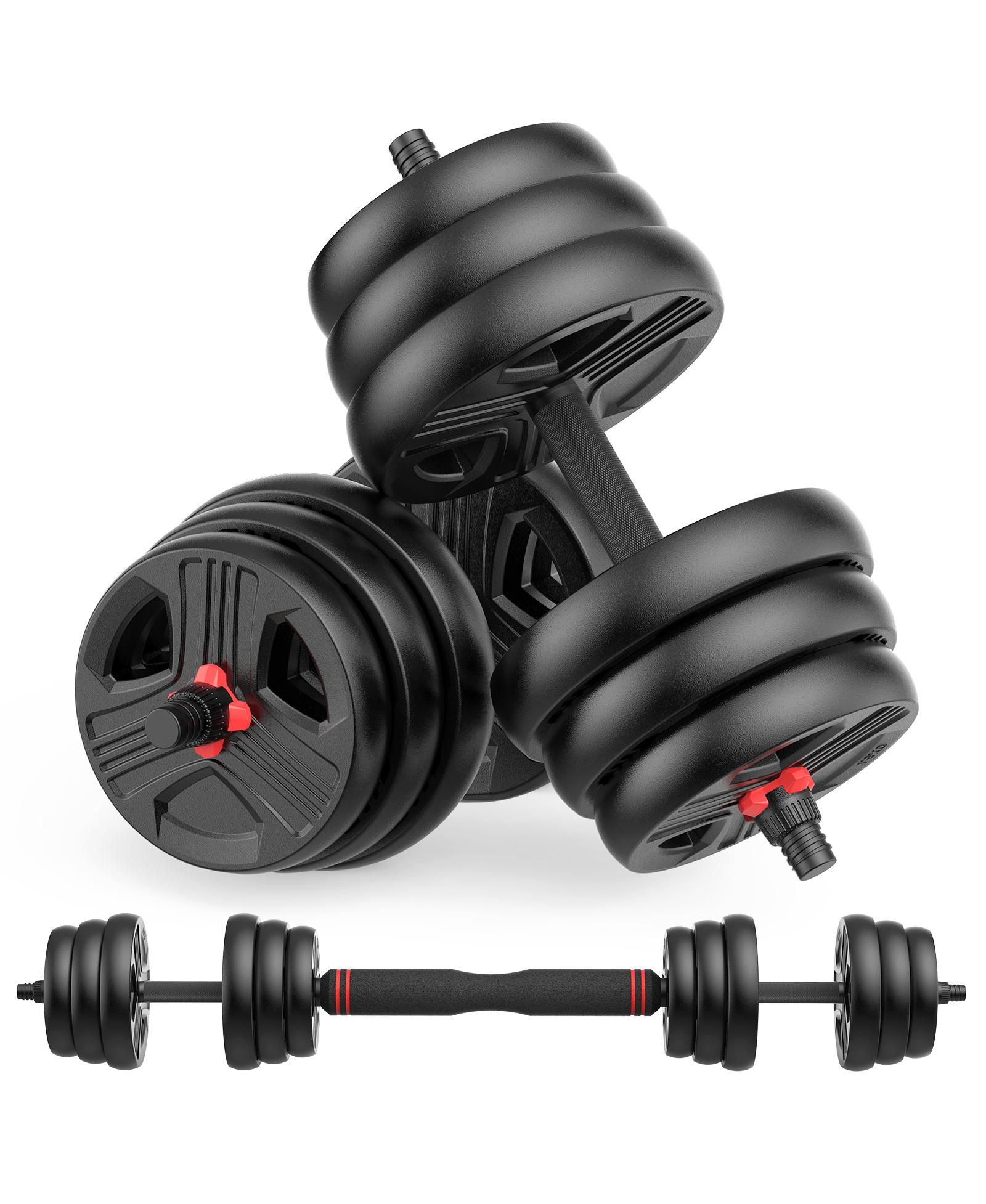 FED FITNESS Adjustable Dumbbells Set, 20LB (10 LB Pair) Free Weight Set with Connector, 2 in 1 Dumbbells Set Used as Barbell, Kettlebells