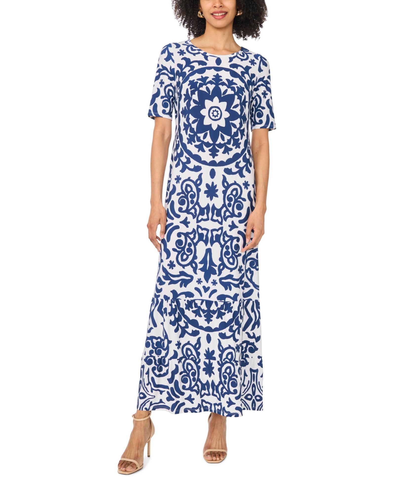 Женское платье-макси Vince Camuto Crewneck Printed