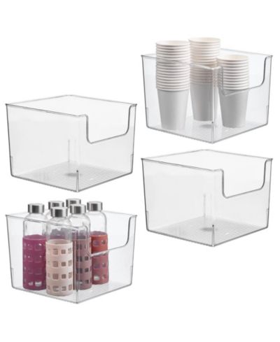iDesign Open-Front Storage Bin, Set of 4, Clear, Made in USA