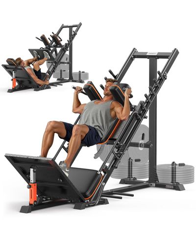 Тренажер FED FITNESS 3 в 1 для жима ногами и гакк-приседаний с бесшумной системой шкивов и доской для растяжки