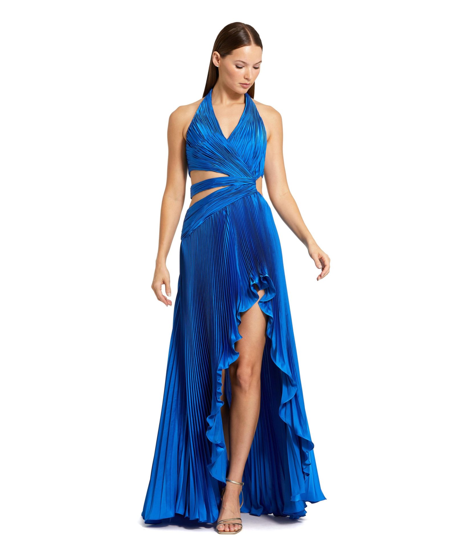 Mac Duggal Женское вечернее платье с вырезами и плиссировкой, Halter Neck Charmeuse