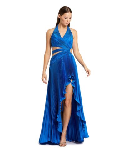 Mac Duggal Женское вечернее платье с вырезами и плиссировкой, Halter Neck Charmeuse