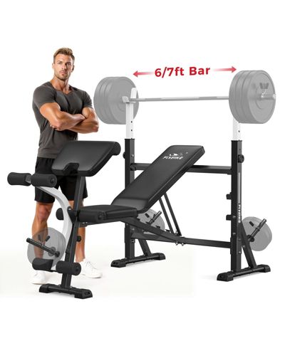 FED FITNESS Олимпийская регулируемая скамья для весов, стойка шириной 39IN с тренажером для жима лежа, разгибанием и сгибанием ног, многофункциональное оборудование для тренировок