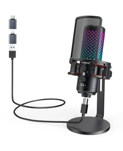 ZealSound USB микрофон для телефона и ПК, RGB игровой микрофон с металлическим корпусом, кнопкой выключения звука и поп-фильтром