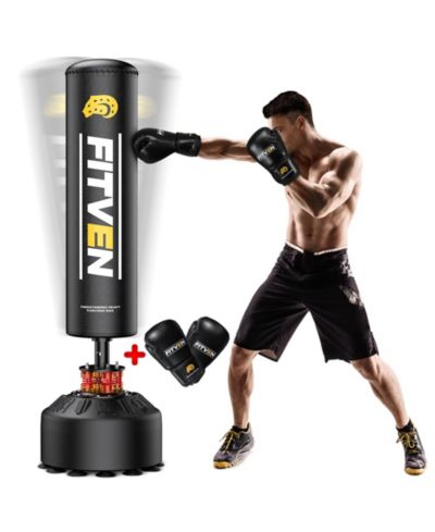 FED FITNESS 70'' Freestanding Punching Bag with Gloves, Heavy Boxing Bag with 4-Spring Shock Absorption System, Suction Cup Base for Home Gym