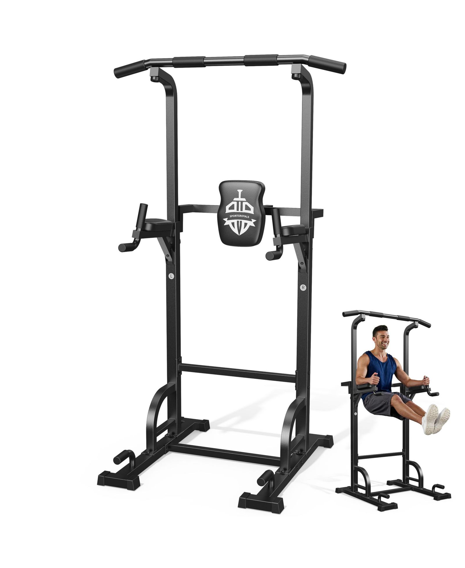 FED FITNESS 450LBS Power Tower, Adjustable Pull Up Dip Station with 39.7" Extended Base, 5-in-1 Full Body Strength Training Equipment for Home Gym