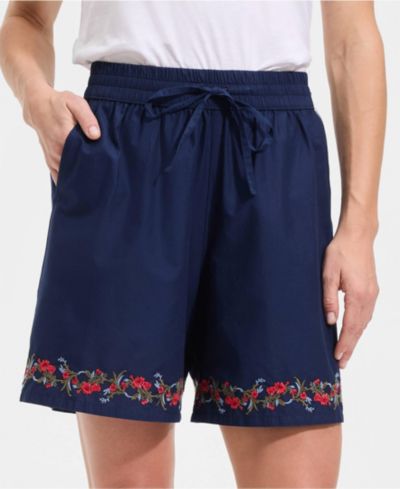 Женщины шорты Lands' End Poplin Embroidered High Rise 7" Pull On