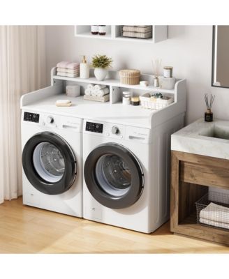 homfan Bathroom Countertop - Wooden Laundry Countertop with Edge Rails, Washer Dryer Topper for Bathroom Sink Top, Laundry Room Organization & Storage