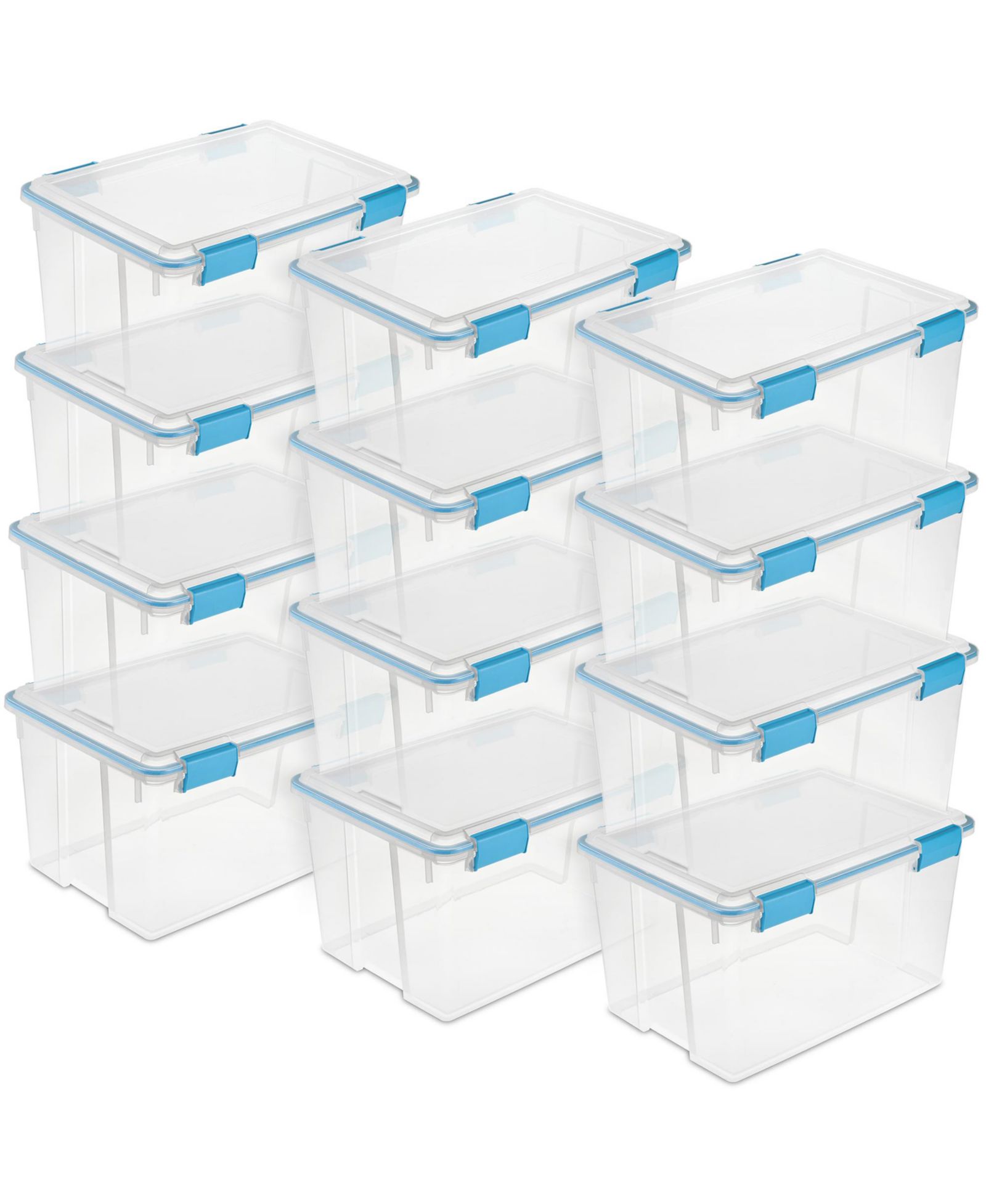 Sterilite 54-Qt Clear Plastic Stackable Storage Bin w/ Gasket Latch Lid, 12 Pack