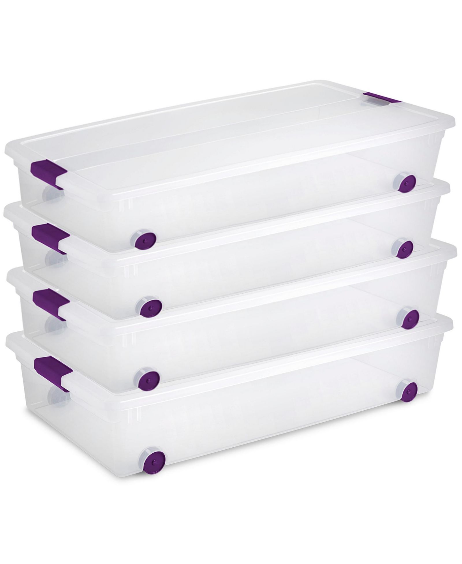Sterilite 60 Qt ClearView Latch Wheeled Stackable Storage Box, 4 Pack