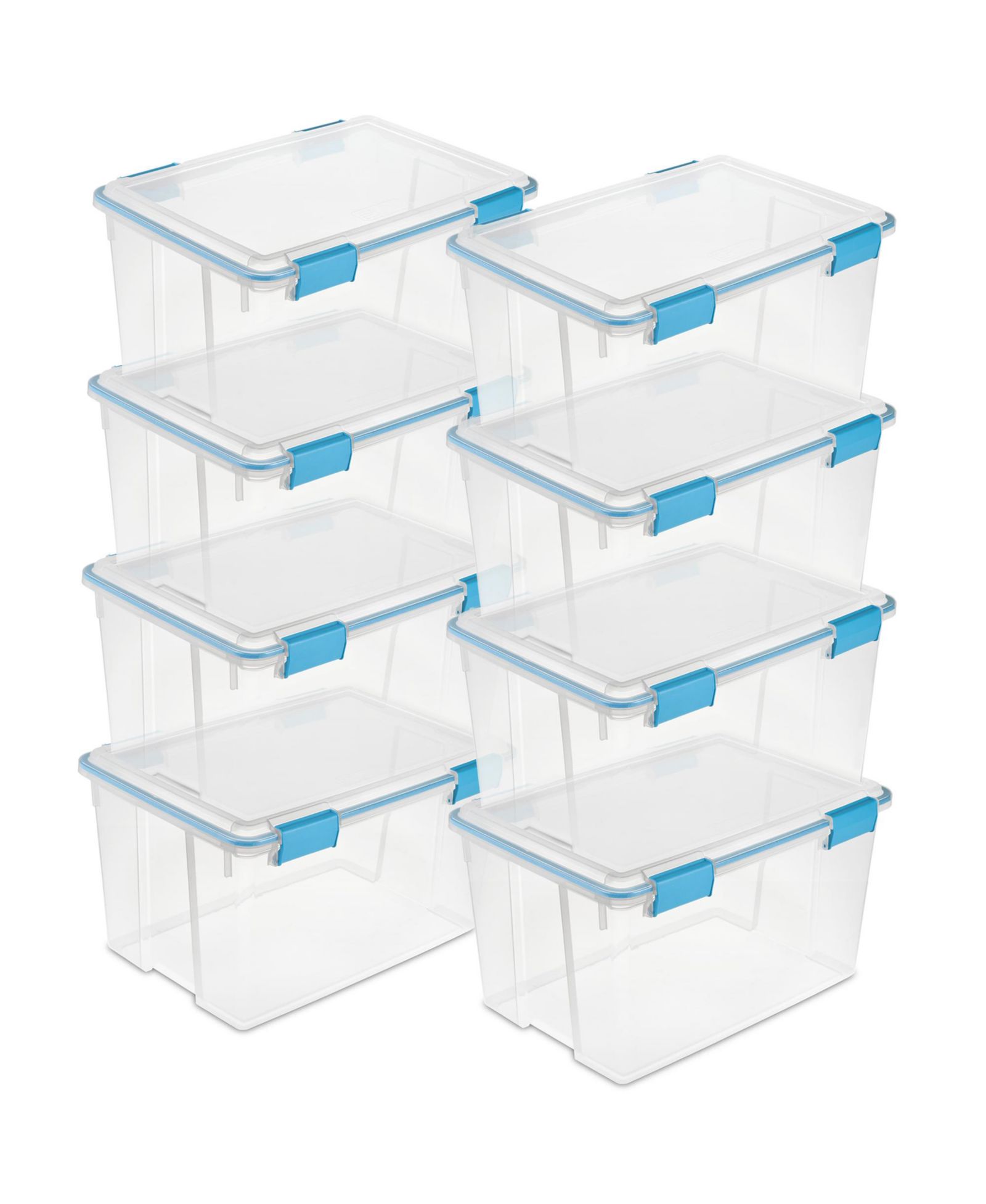Sterilite 54-Qt Clear Plastic Stackable Storage Bin w/ Gasket Latch Lid, 8 Pack