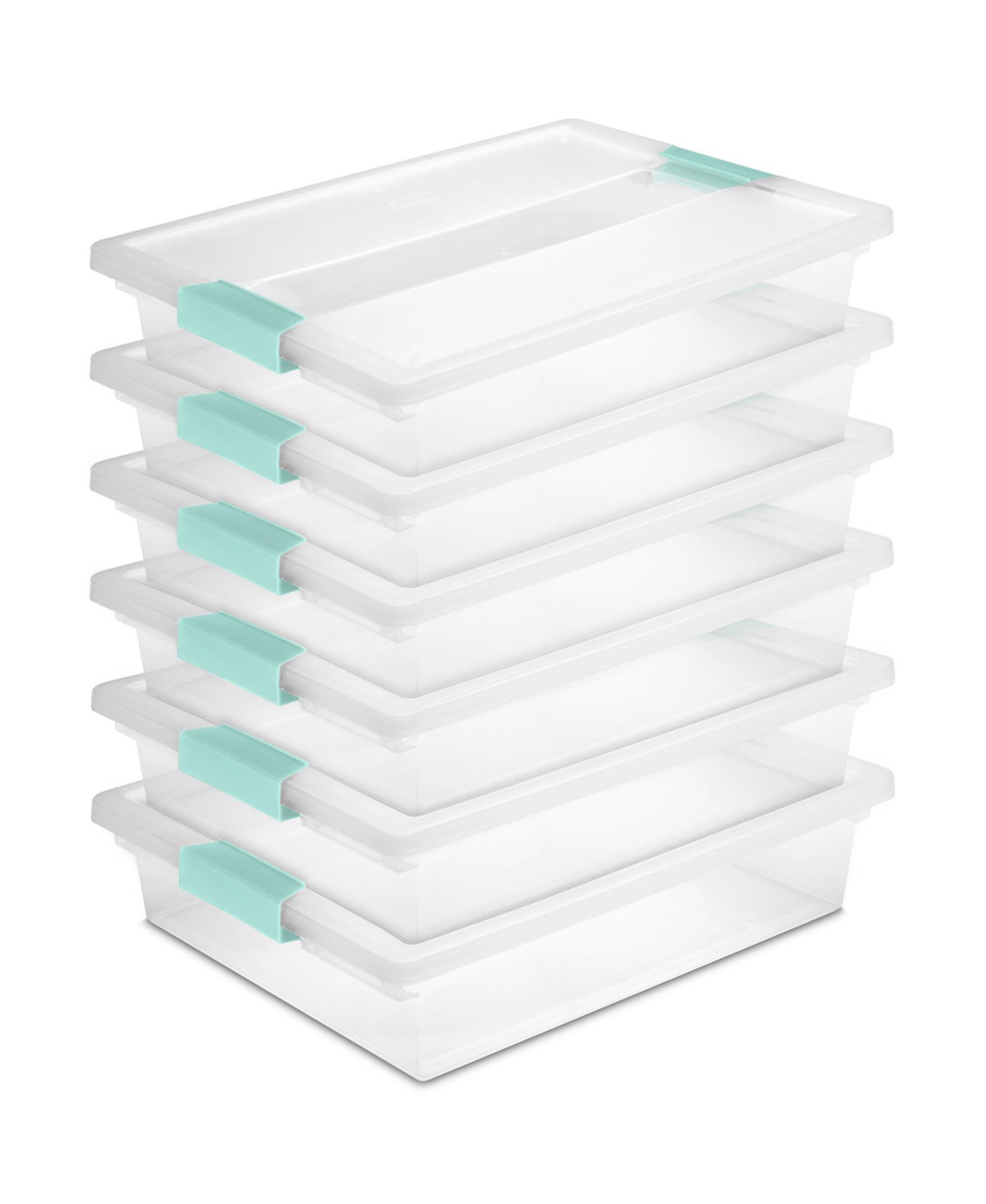 Sterilite 5.7 Qt. Large Plastic Stackable Storage Bin w/ Clear Latch Lid, 6 Pack