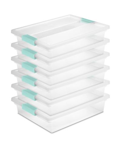 Sterilite 5.7 Qt. Large Plastic Stackable Storage Bin w/ Clear Latch Lid, 6 Pack