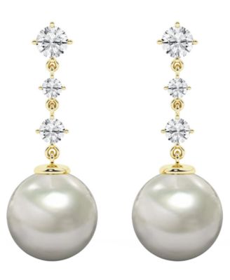 Macy's Серьги-подвески с культивированным речным жемчугом (9-10mm) и бриллиантами в 10k желтом золоте