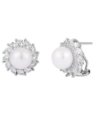 Belle de Mer Cultured Freshwater Pearl (8-9mm) & Lab-Grown Sapphire Earrings in 925 Sterling Silver