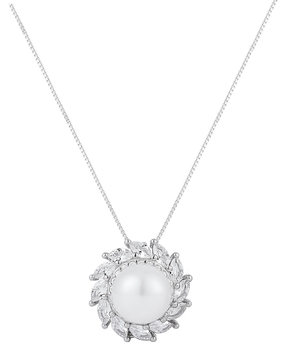 Belle de Mer Cultured Freshwater Pearl (8-9mm) & Lab-Grown Sapphire Pendant Necklace in 925 Sterling Silver