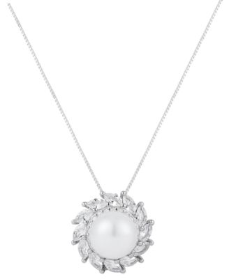 Belle de Mer Cultured Freshwater Pearl (8-9mm) & Lab-Grown Sapphire Pendant Necklace in 925 Sterling Silver