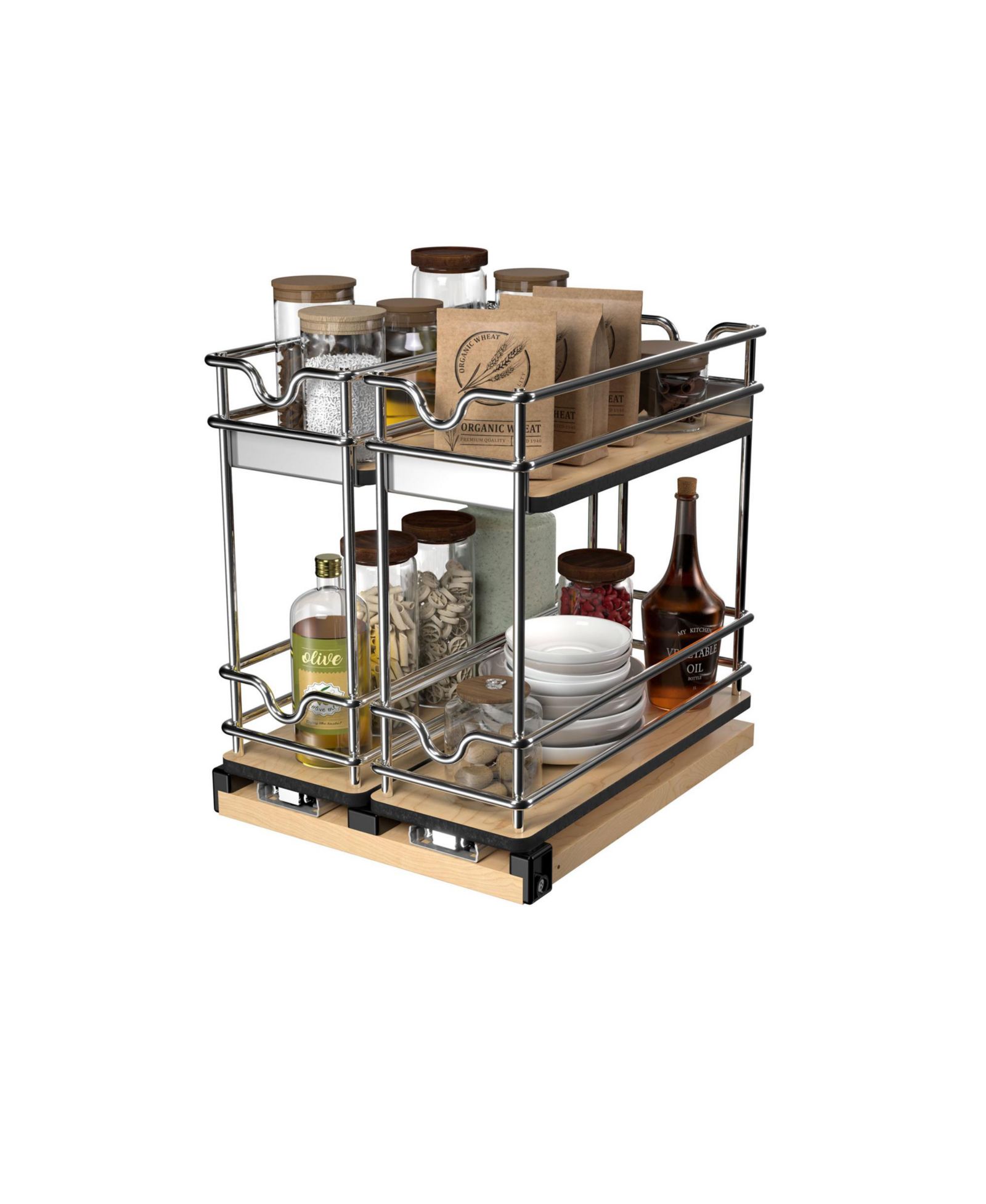 Выдвижной органайзер Rev-A-Shelf 9" для шкафов, двухъярусная полка 5WU2-9W2-1