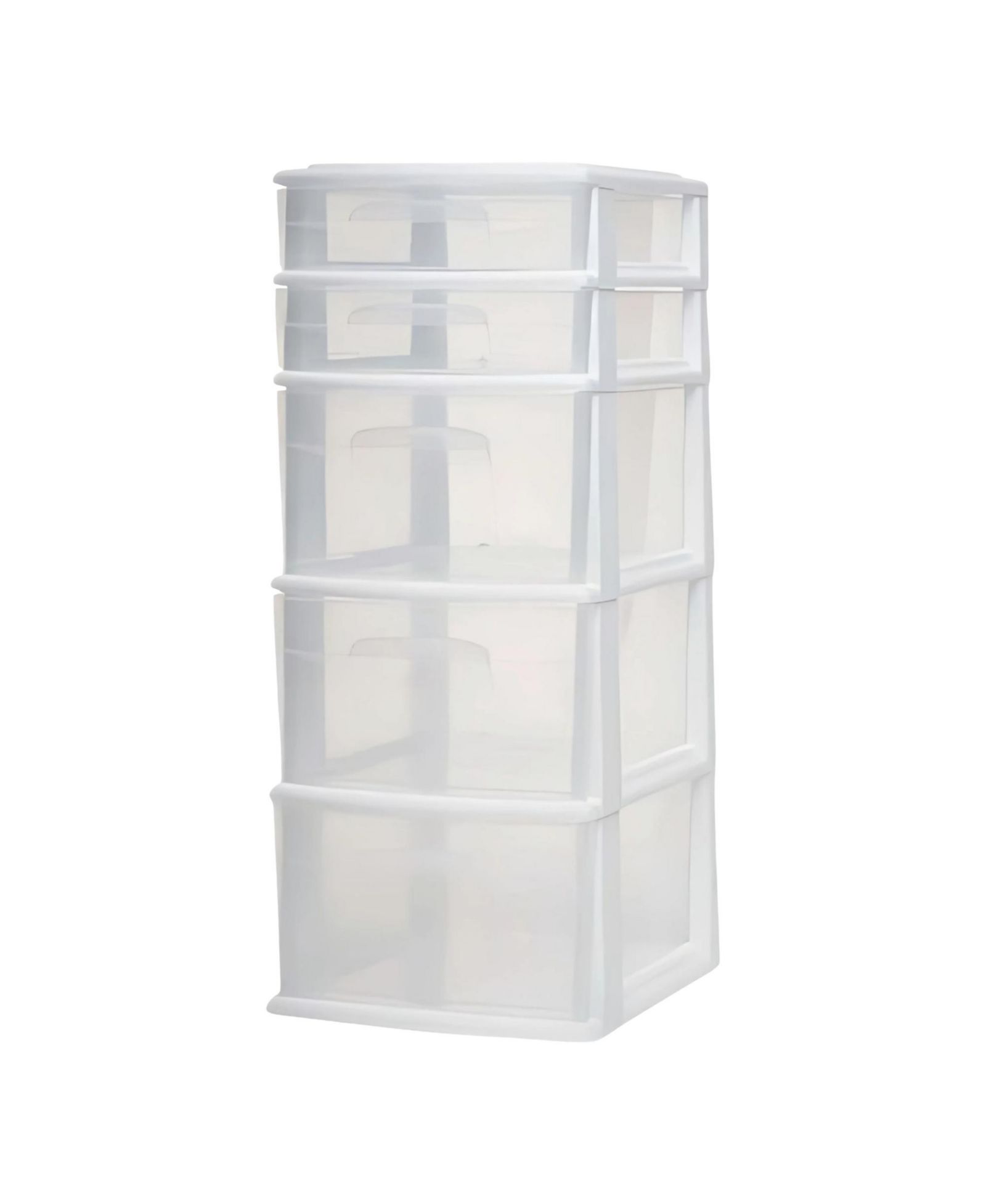 Homz Plastic 5 Drawer Medium Home Storage Cart, White Frame with Clear Drawer