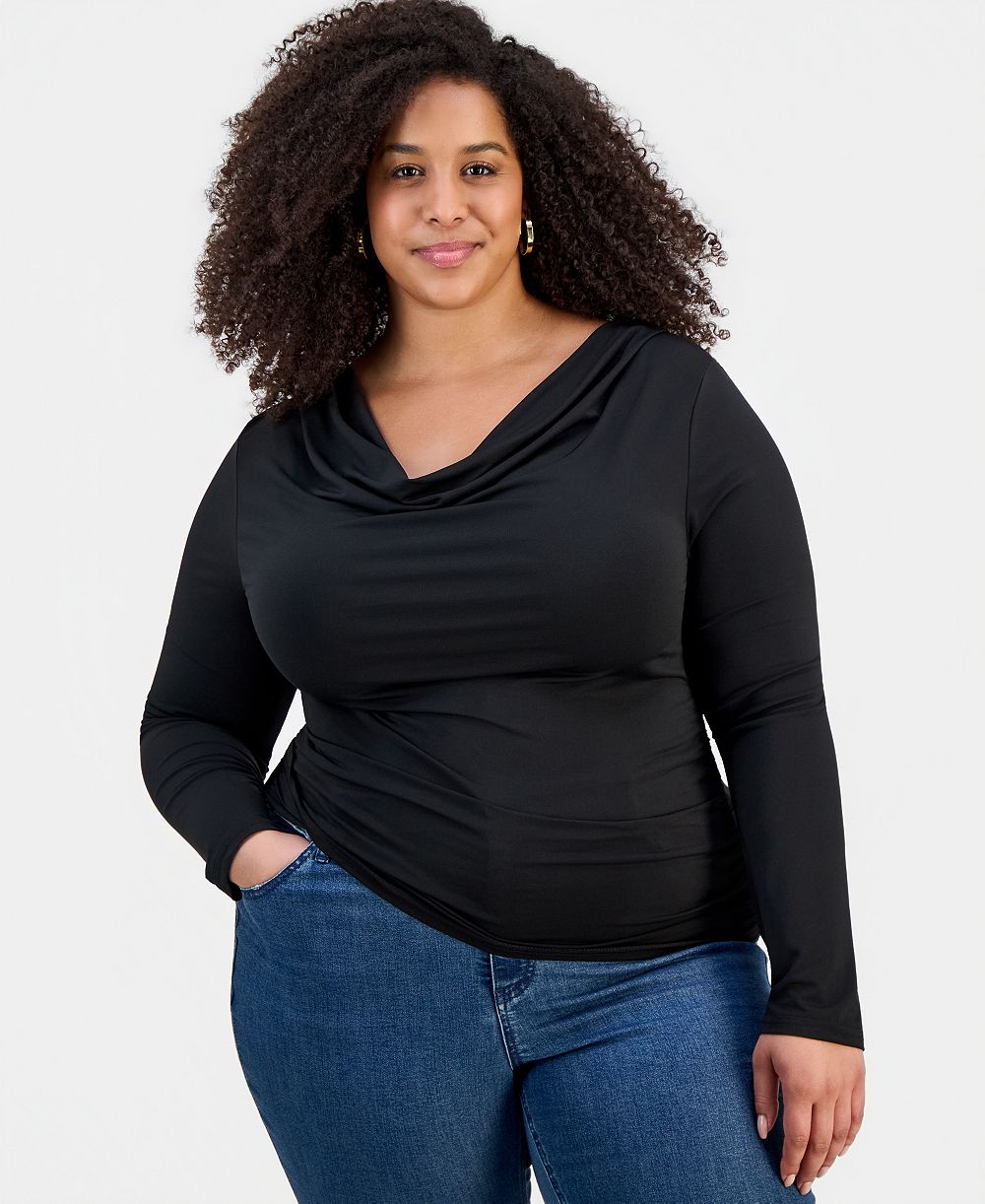 FULL CIRCLE TRENDS Trendy Plus Size Cowlneck Jersey Top