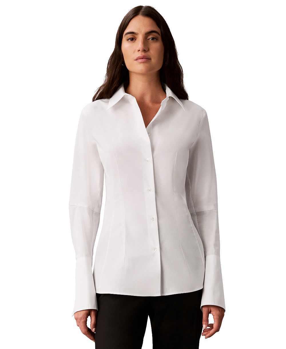 Calvin Klein Petite Collared Neck Long-Sleeve Shirt