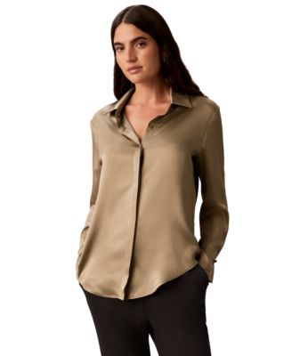 Calvin Klein Petite Long-Sleeve Collared Shirt