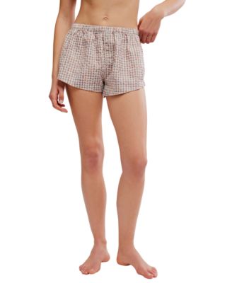 Free People Women's Cross My Heart Pull-On Crinkled Plaid Boxer Shorts, 2" Inseam