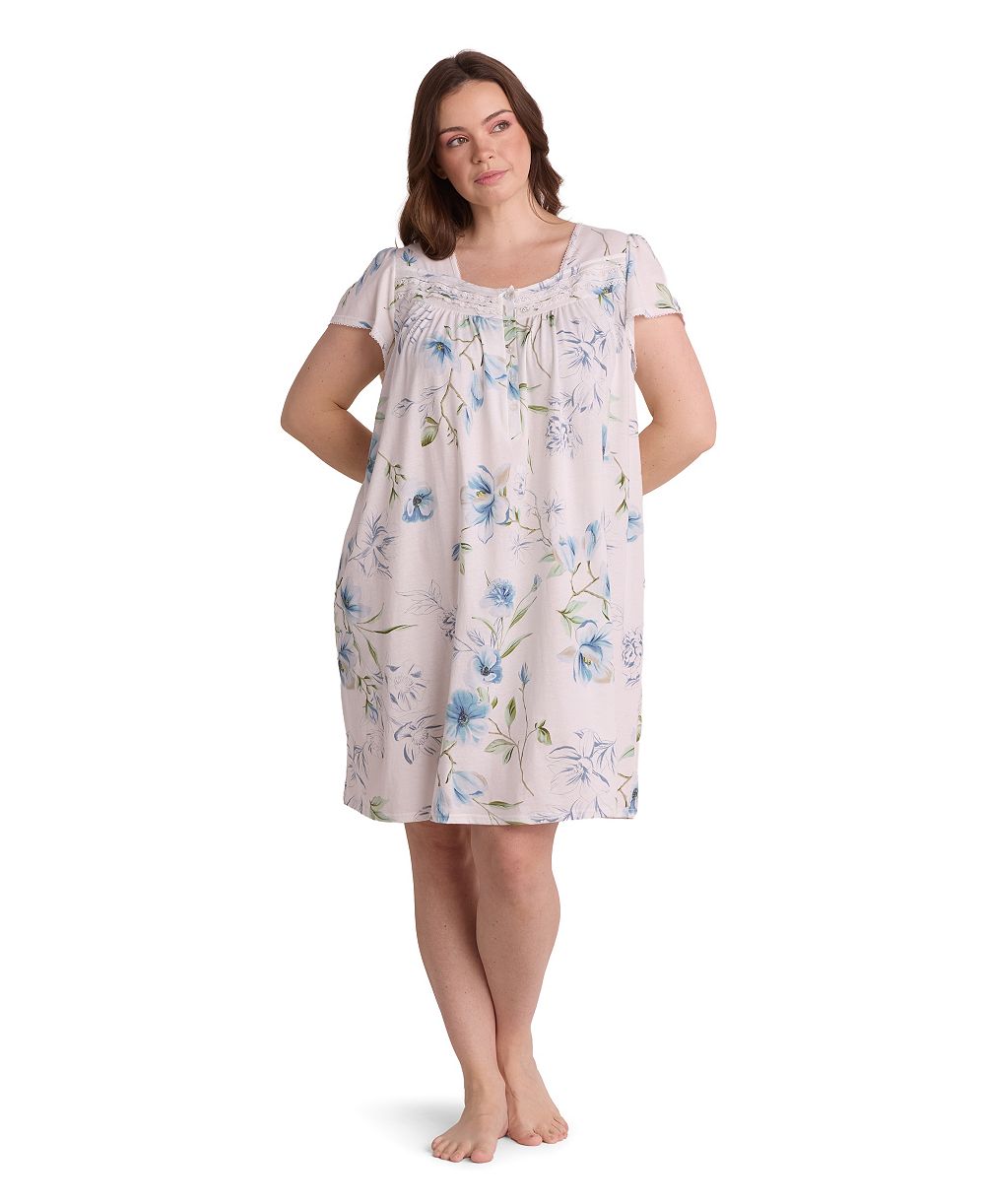 Miss Elaine Plus Size Short-Sleeve Printed Short Gown