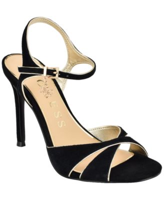 GUESS Women's Chaylen Suede Ankle Charms Stiletto Dress Sandals