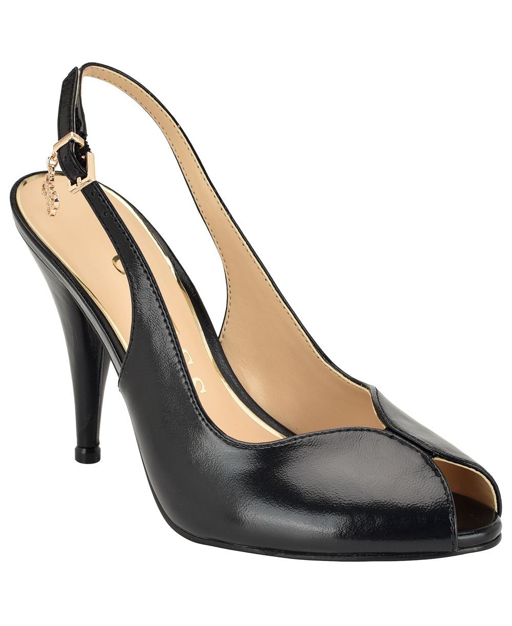 GUESS Women's Ilovea Leather Peep Toe Sculpted Stiletto Pumps