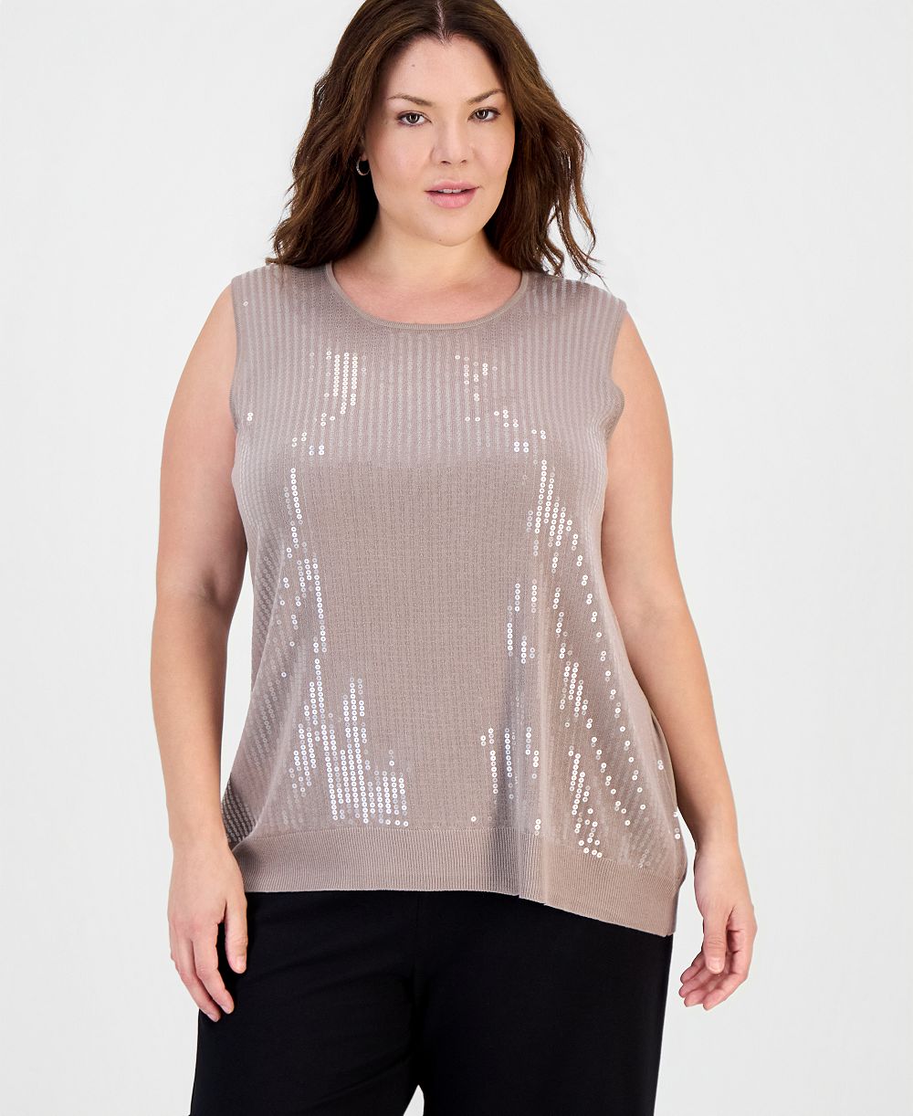 Anne Klein Plus Size Scoop Neck Sequin Sleeveless Tank