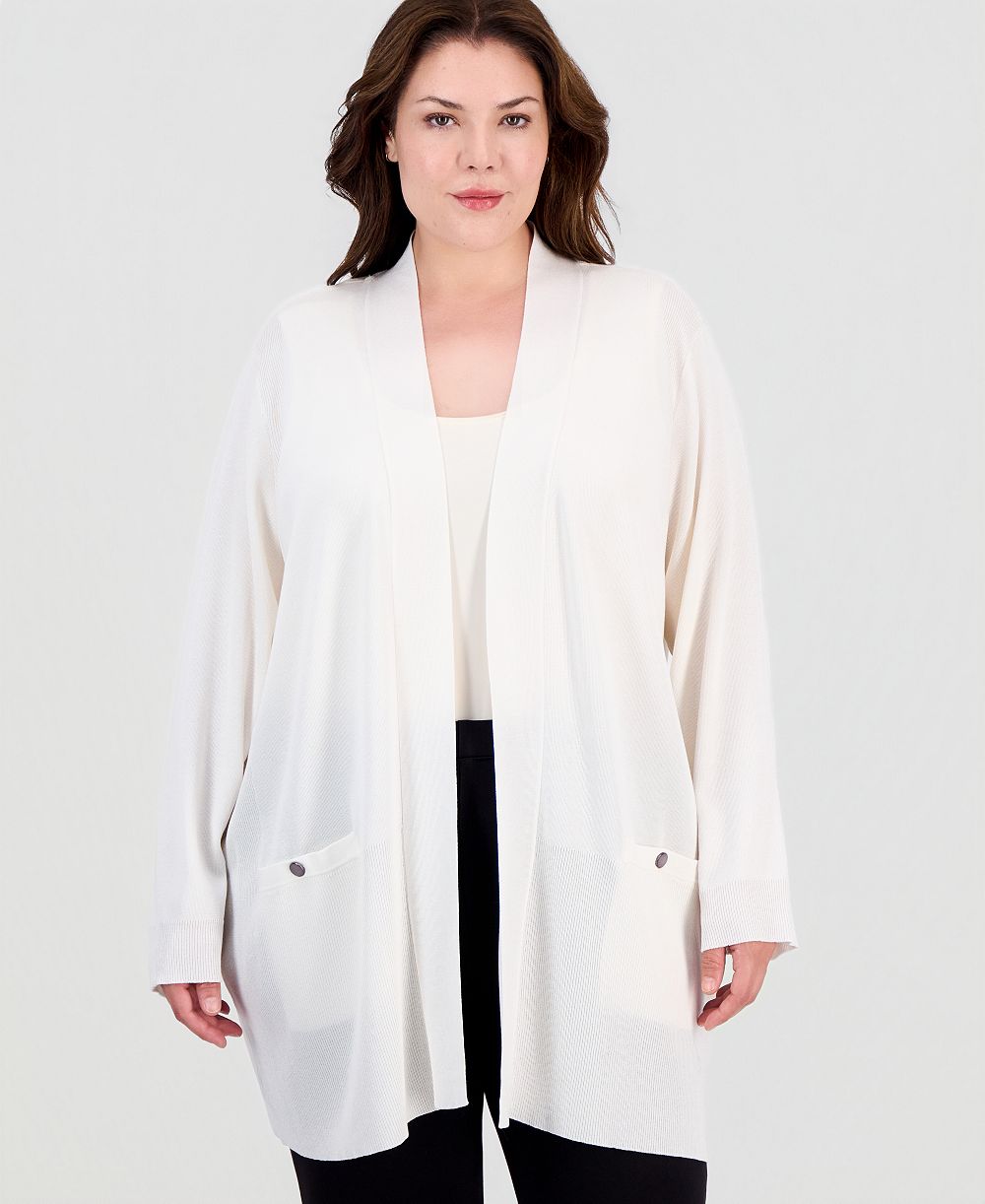 Anne Klein Plus Size Collarless Open-Front Cardigan