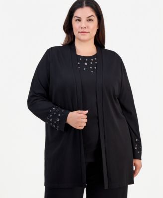 Женский кардиган Anne Klein Plus Size с открытым передом и отделкой люверсами