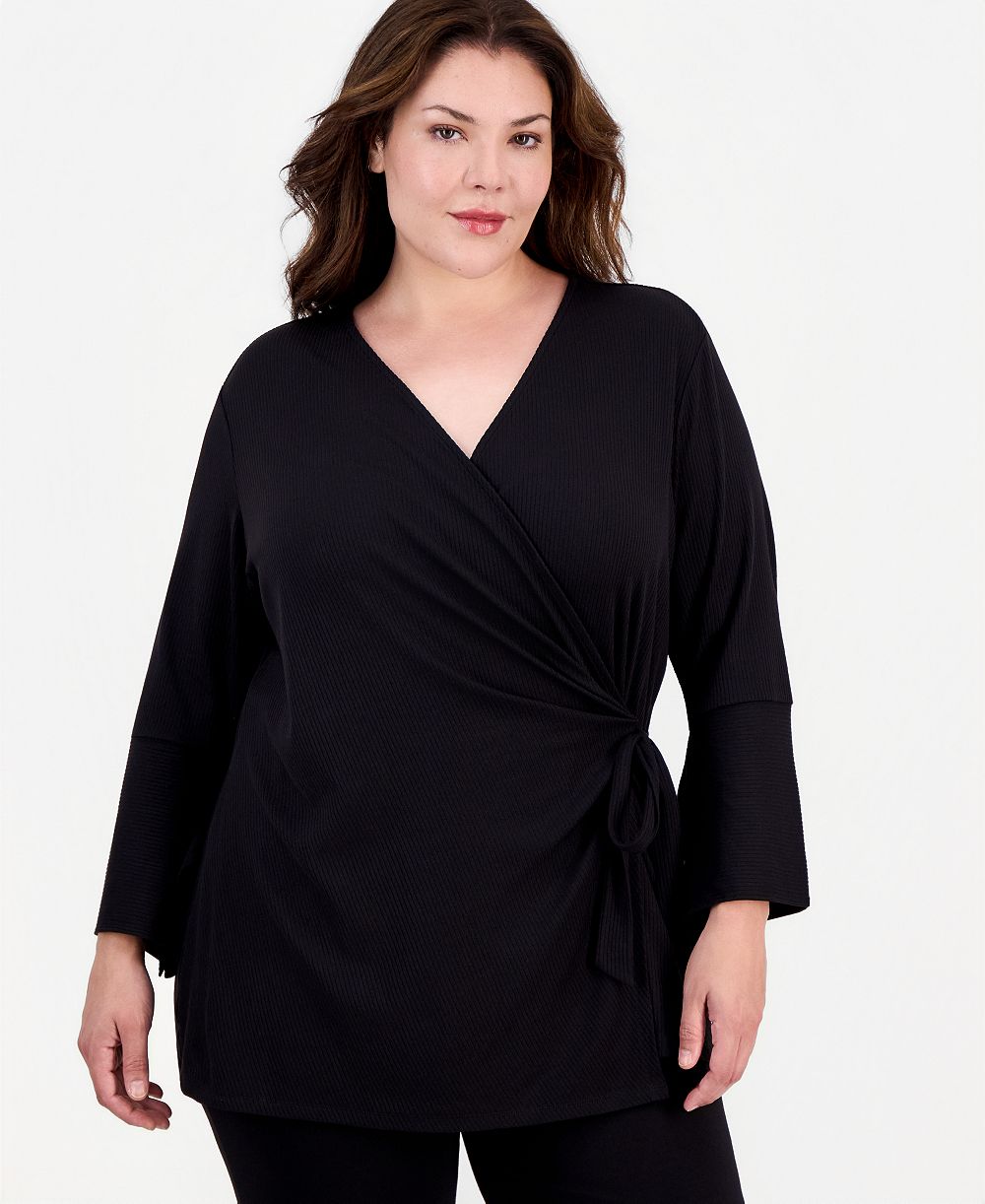 Anne Klein топ Plus Size с V-образным вырезом и длинным рукавом