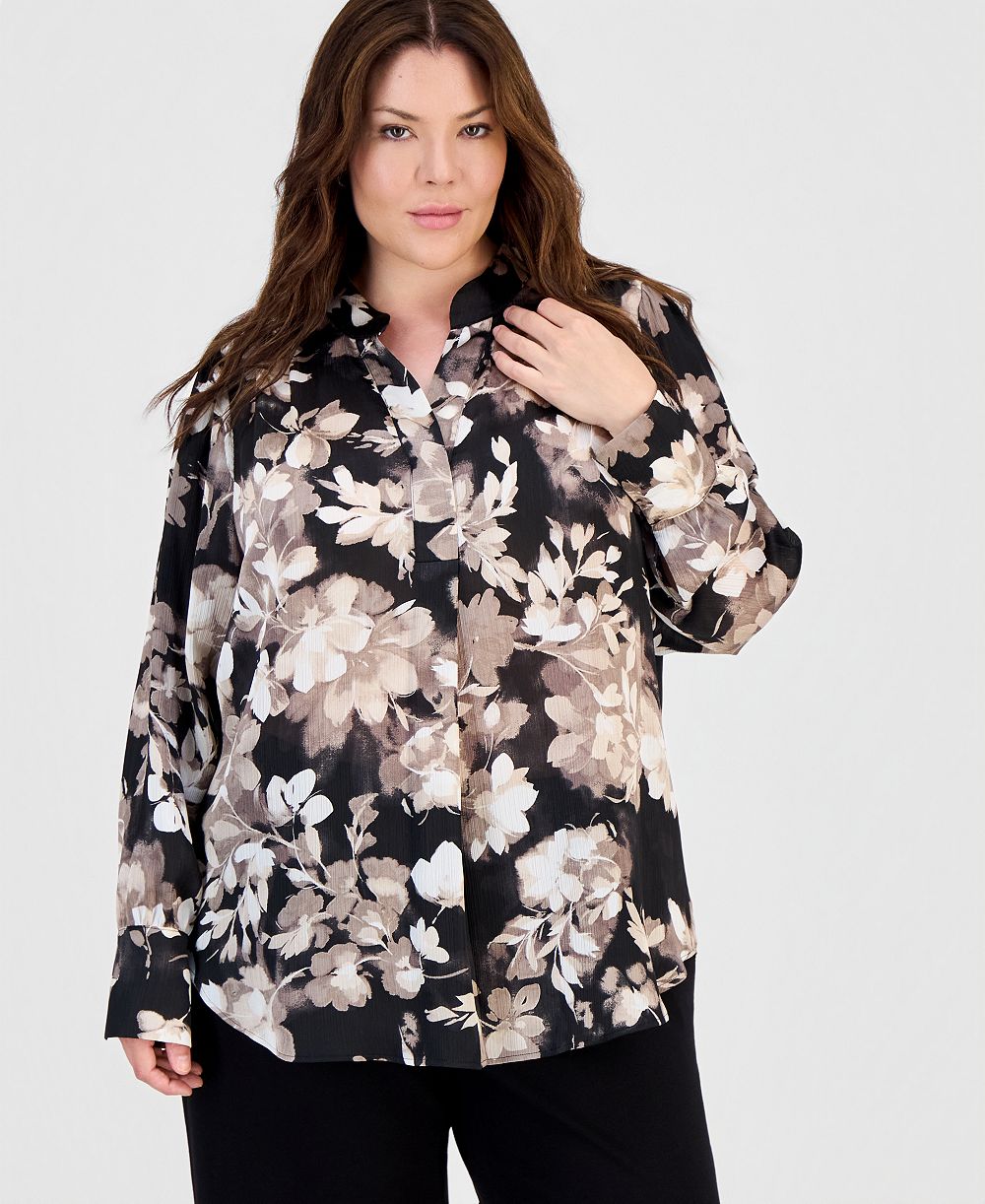 Женская блузка Anne Klein Plus Size Band-Collar Popover Blouse