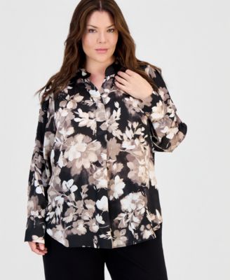 Женская блузка Anne Klein Plus Size Band-Collar Popover Blouse