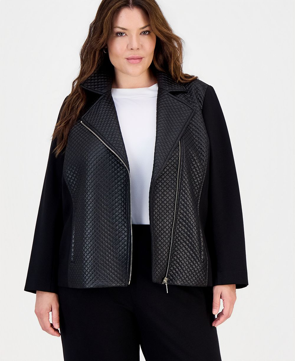 Anne Klein Plus Size Quilted Faux-Leather Motorcycle Jacket