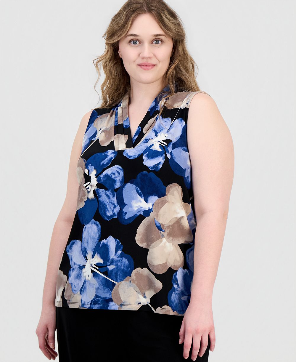 Женский трикотажный топ Anne Klein Plus Size с V-образным вырезом без рукавов, с принтом