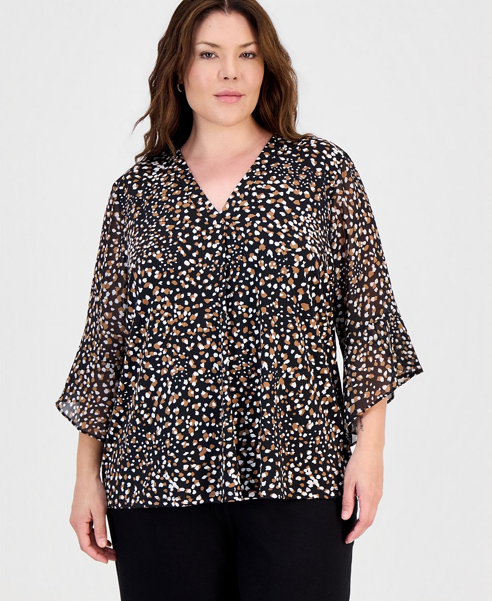 Женский топ Anne Klein Essentials Plus Size с рюшами на манжетах и V-образным вырезом