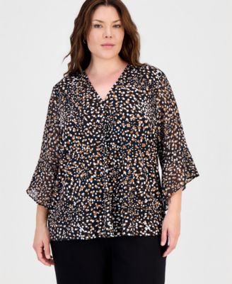 Женский топ Anne Klein Essentials Plus Size с рюшами на манжетах и V-образным вырезом