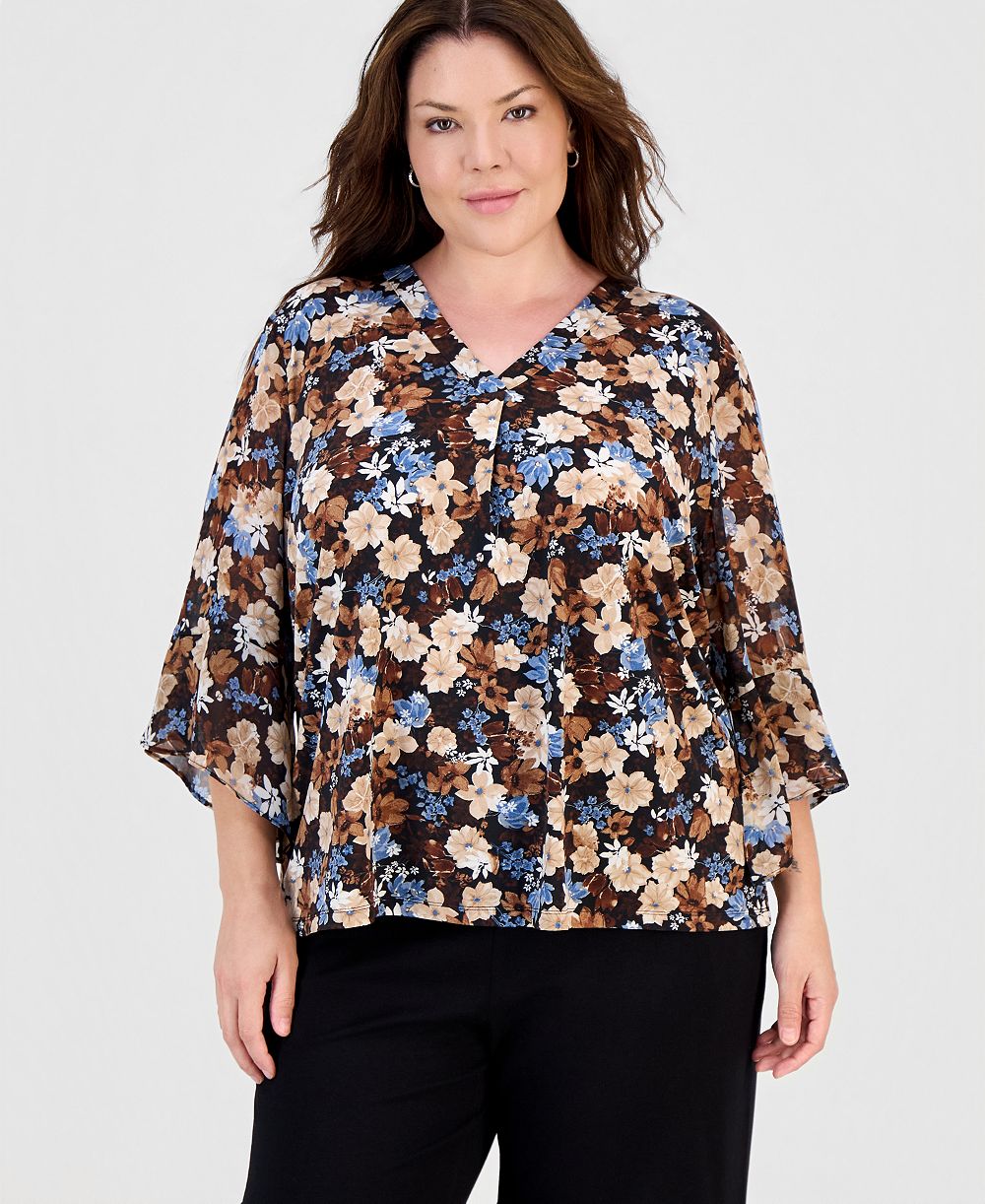 Топ Anne Klein Essentials Plus Size V-Neck Flared 3/4-Sleeve