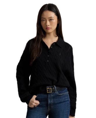 Женский свитер Polo Ralph Lauren из шерсти и кашемира с косичкой и воротником поло