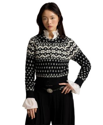 Polo Ralph Lauren Women's Fair Isle Crewneck Cropped Wool-Cotton Blend Cardigan