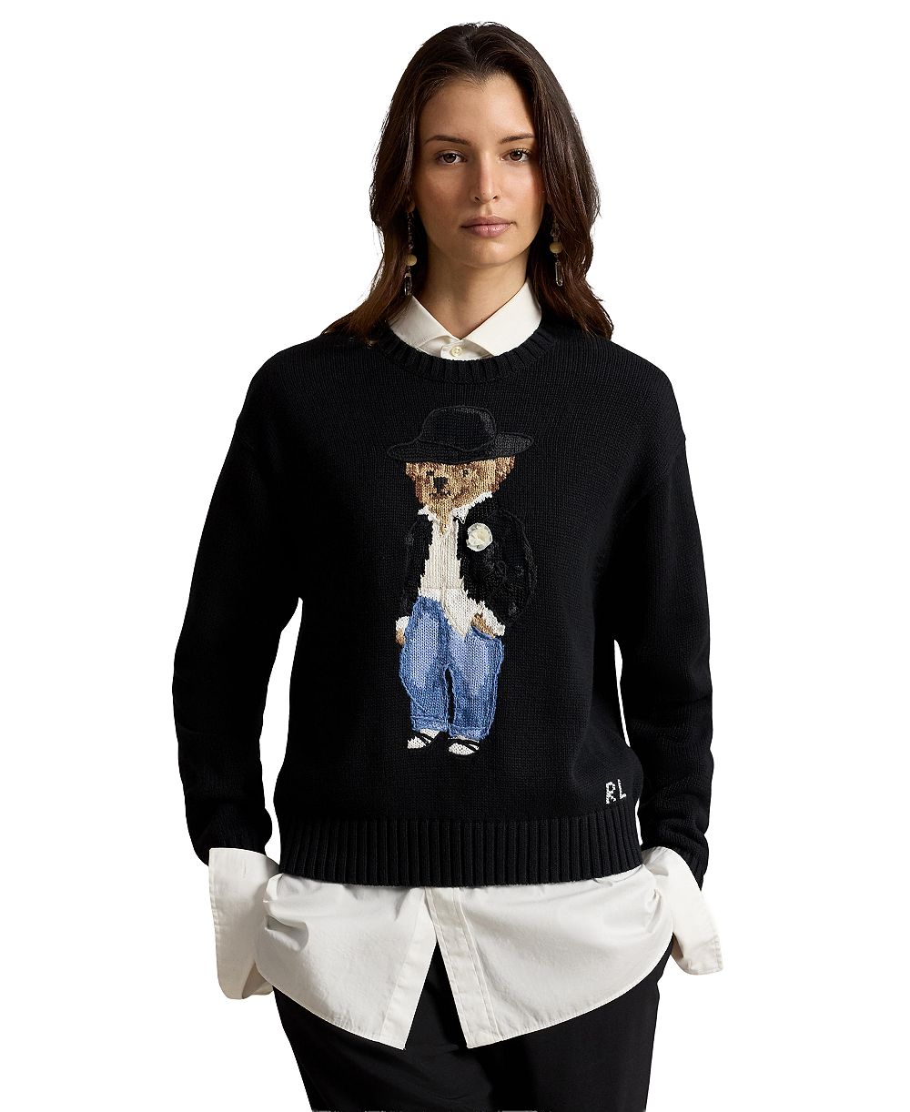 Женский свитер Polo Ralph Lauren с длинным рукавом и круглым вырезом, с медведем Polo
