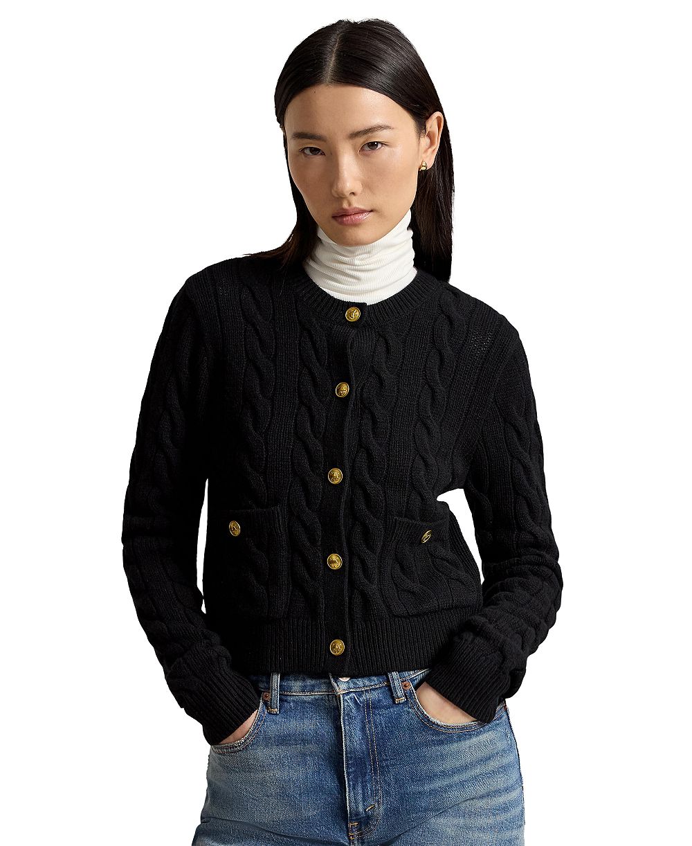 Polo Ralph Lauren Women's Wool-Cashmere Cable-Knit Cropped Cardigan