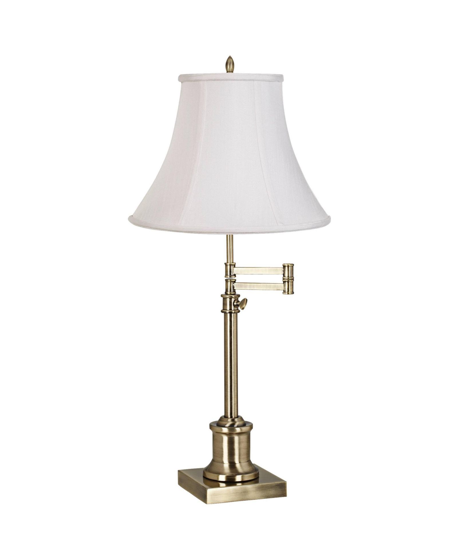 360 Lighting Traditional Swing Arm Desk Table Lamp Adjustable Height 36" Tall Antique Brass Imperial Fabric Bell Shade Living Room